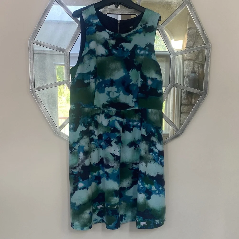 Massimo Blue and Green Patterned Midi Dress - Picture 1 of 3